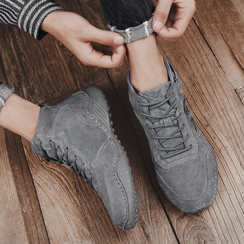 Autumn and Winter new men's casual shoes short boots fleece-lined warm outdoor men's leather boots hand-stitched Martin boots men