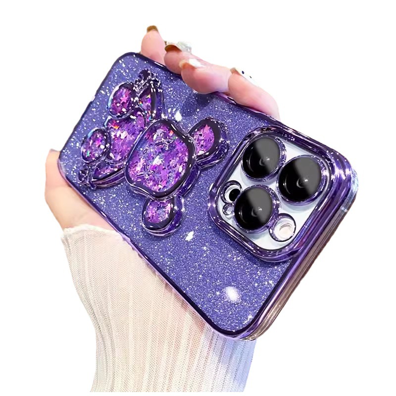 Chaozhou brand three-dimensional violent bear mobile phone case 16 electroplating tpu glitter for apple 13 quicksand iphone14 shell