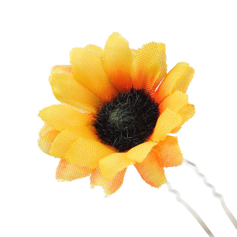 Daisy Sunflower Hair Needle U-Shaped Hair Fork Wedding Party Hair Decoration Headflower Bride Bridesmaid Artificial Flower Headwear