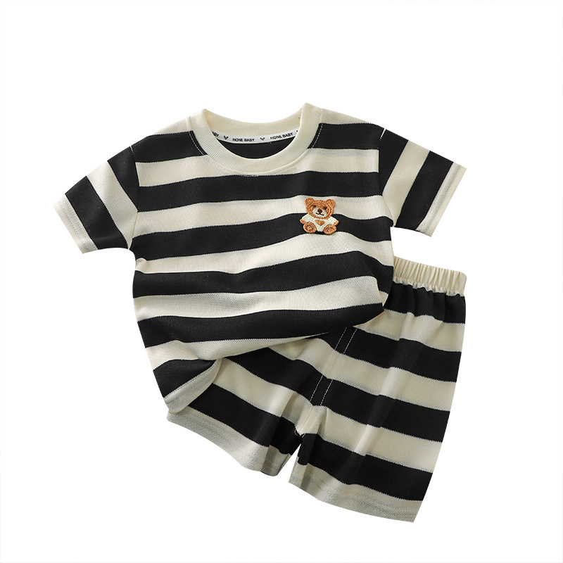2023 New Children's Short-sleeved Set Striped Girls' T-shirt Summer Baby Baby Clothes Korean Style Children's Clothing