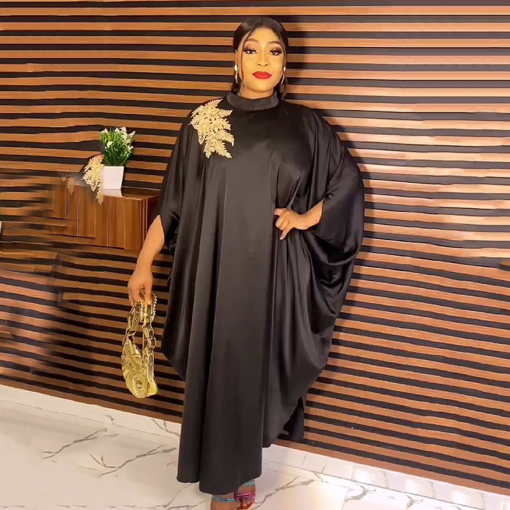 African ethnic style women's dress rayon robe stand collar bat sleeve with diamond applique large skirt