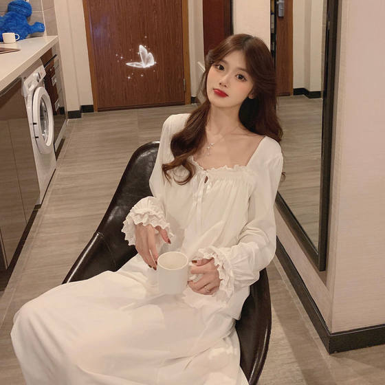 New ins Pajamas Pajamas Women's Spring and Autumn Winter 2020 Palace Japanese Style Sweet Long White Long Sleeve Home Clothes