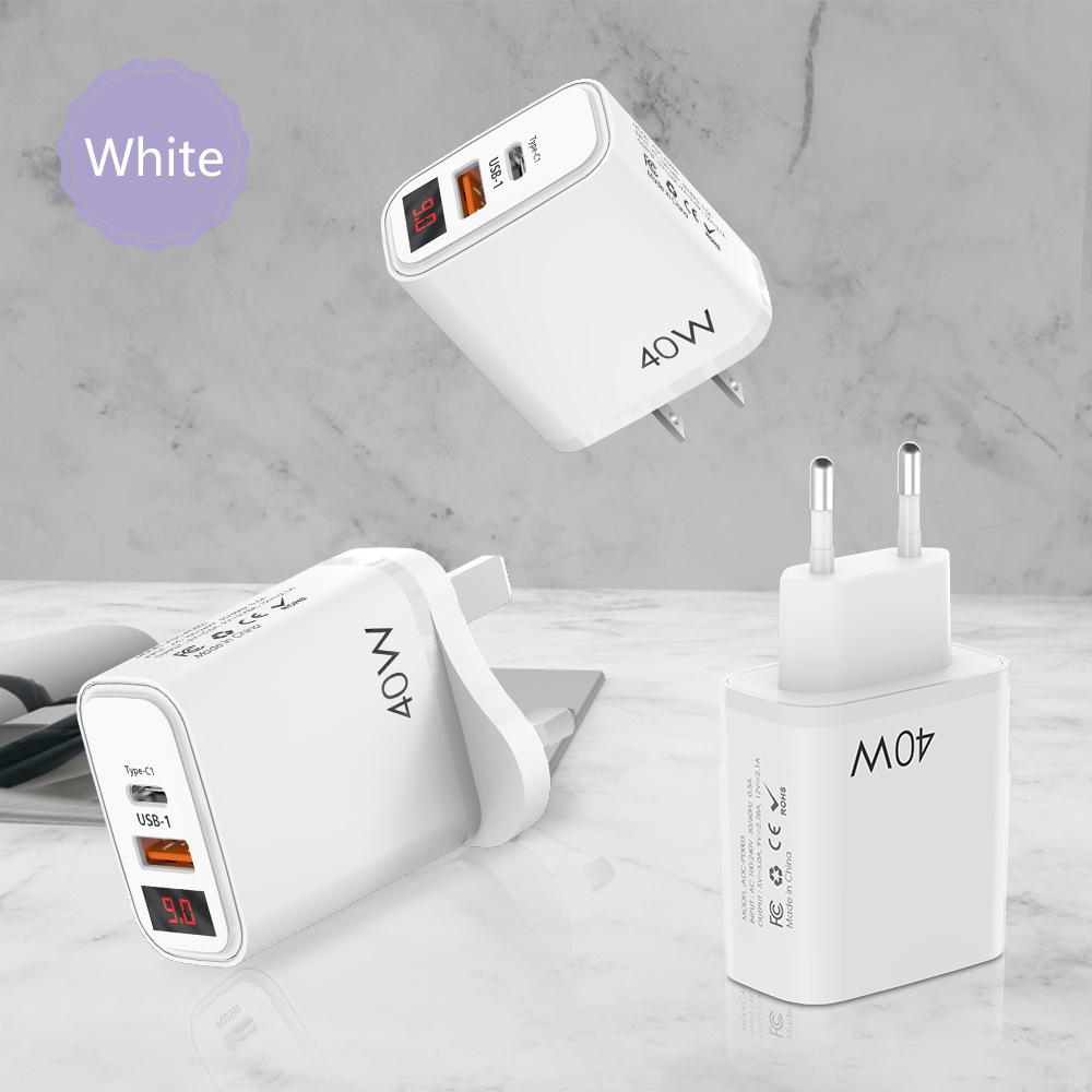 跨境新品PD+USB數字顯示手機充電器歐美英規PD20W+QC30快充充電頭