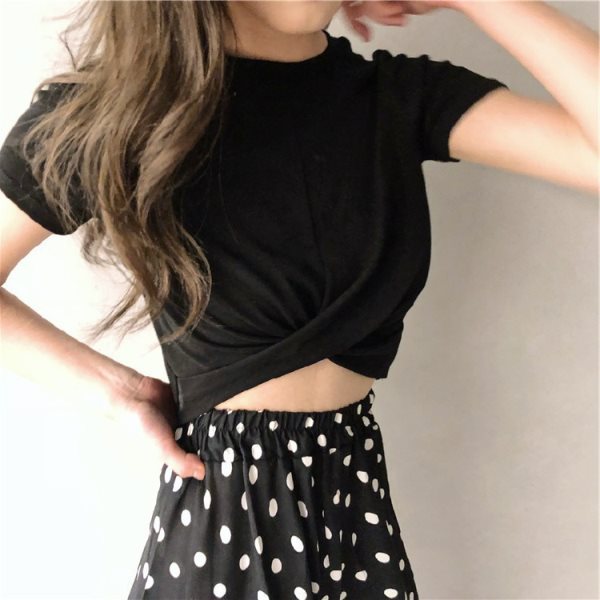 Short-sleeved T-shirt Women's 2024 Summer Korean-style New Loose Student Solid Color Short Slim-fit Top Trendy Foreign Trade Women's Wear