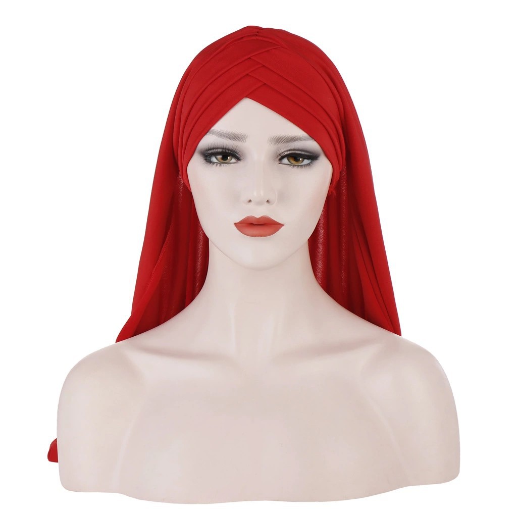 Amazon New Milk Silk Monochrome Toe Scarf Hat Two-piece Muslim Women Fashion Patch Cover