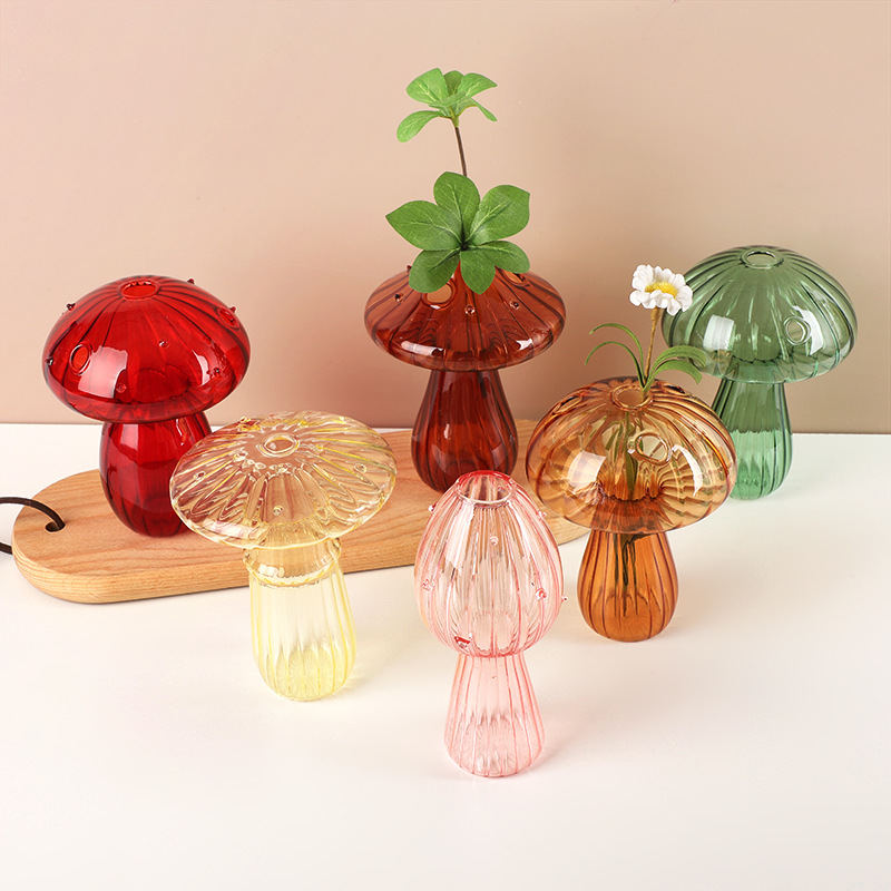 Glass mushroom vase hydroponic green plant glass decoration hydroponic flower arrangement plant container creative mushroom decoration flower device