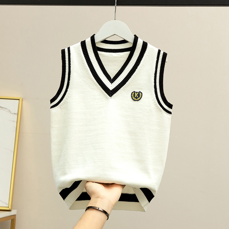 2023 new medium and large children boys' vest autumn and winter big children's cotton knitted vest school uniform autumn and winter fashion wholesale