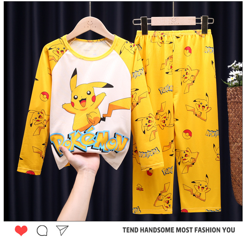 Spring and Autumn Long Sleeve Children's Pajamas Set Girls Boys Middle and Big Children Cartoon Spring and Summer Days Children's Air Conditioning Home Clothes