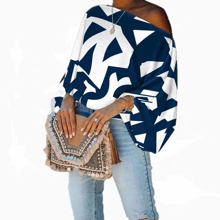 2022 Cross-border Foreign Trade Amazon AliExpress New European and American Women's Casual Fashion Slant Shoulder Loose Top