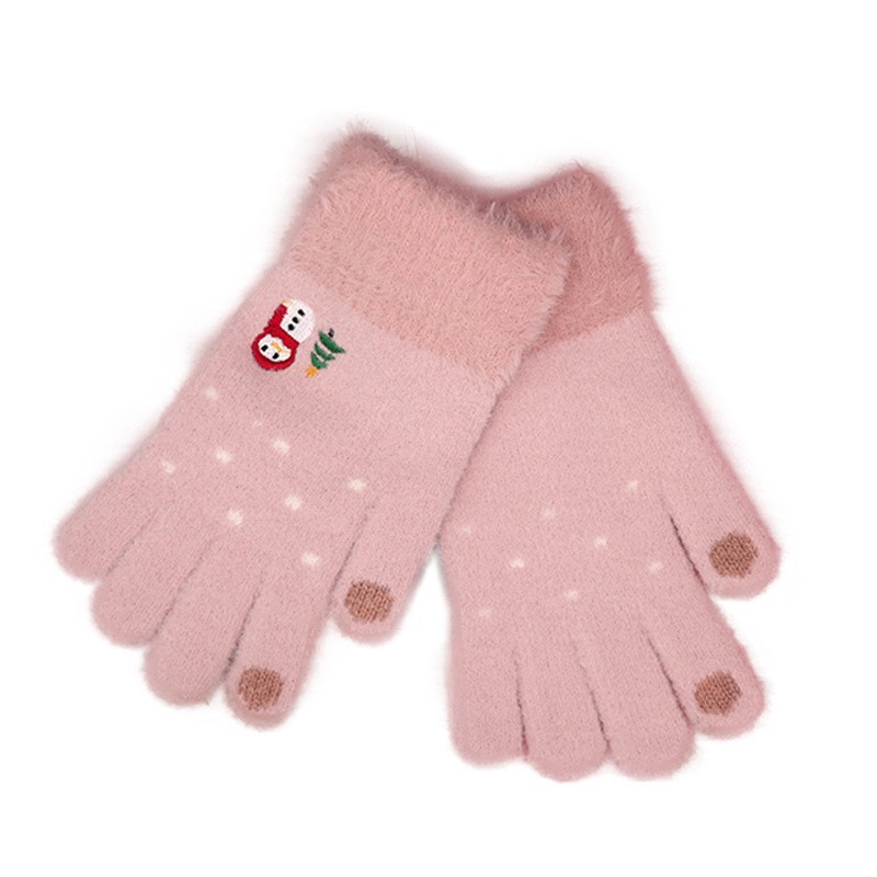 Gloves women's winter plus velvet padded snowman outdoor cold-proof plush warm cute knitted touch screen gloves wholesale