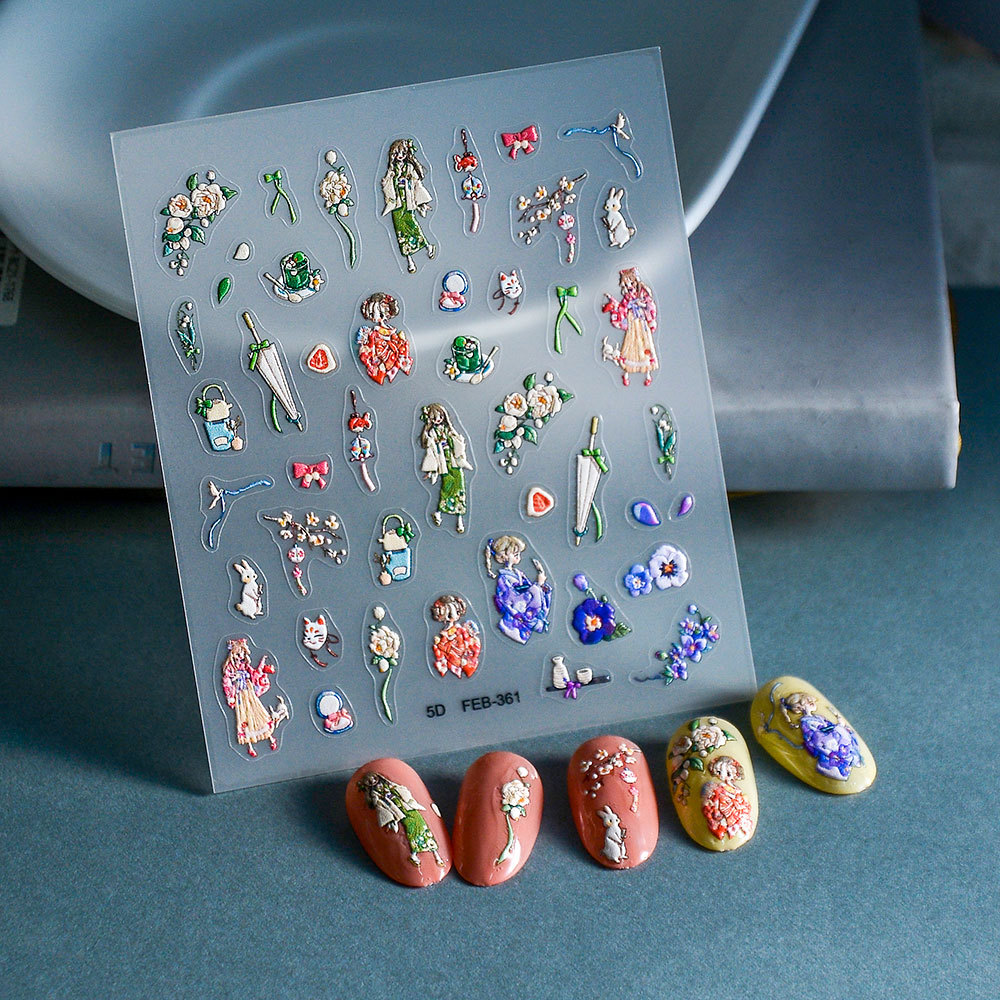 New Craft Japanese-style 3D 5D nail stickers embossed oil paper umbrella Kimono Girl nail stickers factory support mixed batch