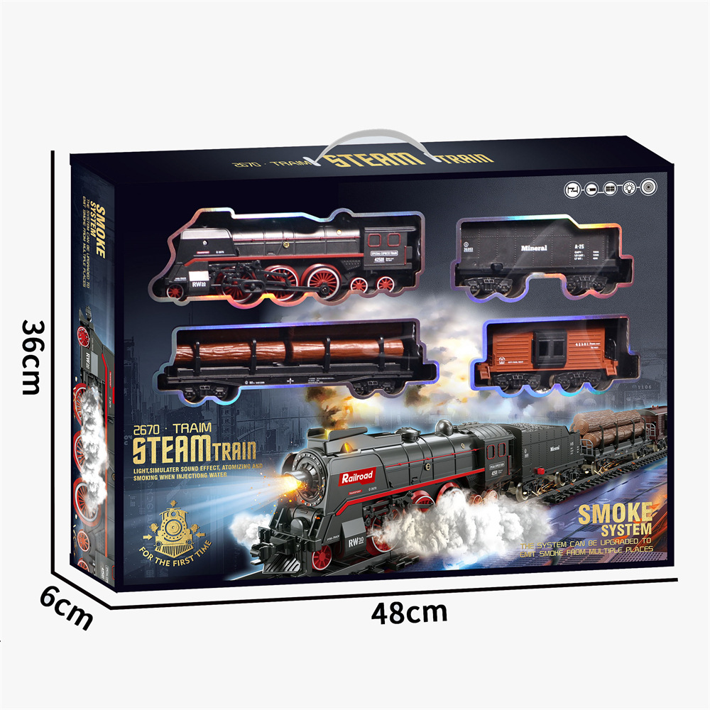 Retro steam train model electric assembled rail car Intelligent simulation whistle classic toy car wholesale