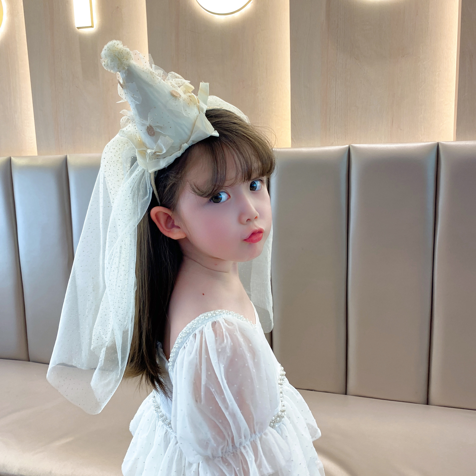 New Children's Princess Style party Birthday Hat Hair Band Hair Buckle Hair Stamp Hair Accessories Headwear Women's Veil