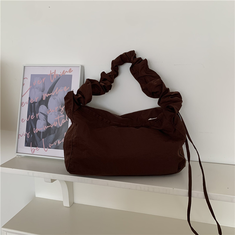 Canvas Bag Women's Korean-style Single-shoulder Pleated Drawstring Canvas Bag Small Fresh Artistic Solid Color Portable Crossbody Casual Women's Bag_voghion.com