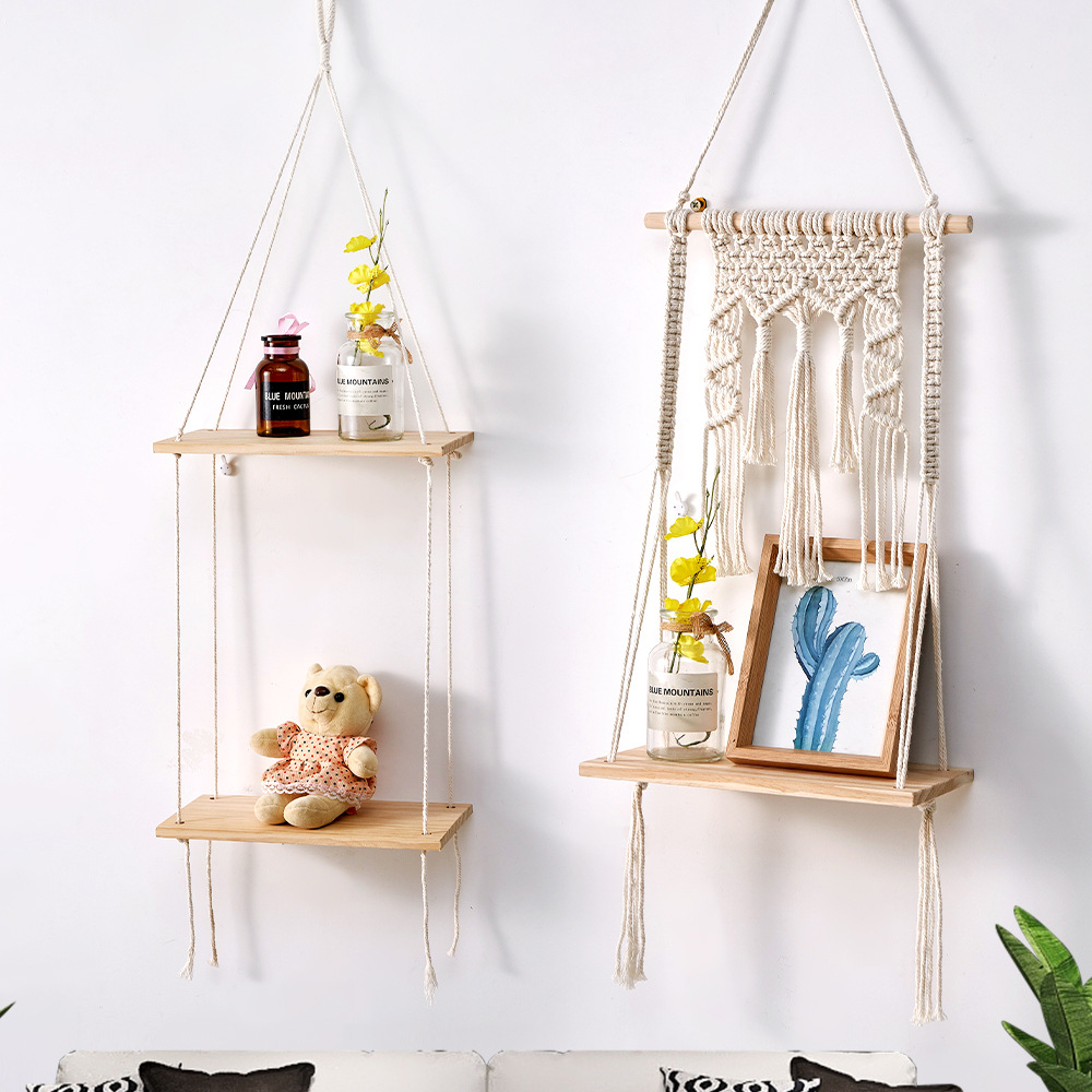 Bohemian cotton rope hand-woven storage rack wall-mounted wall decoration hanging storage rack