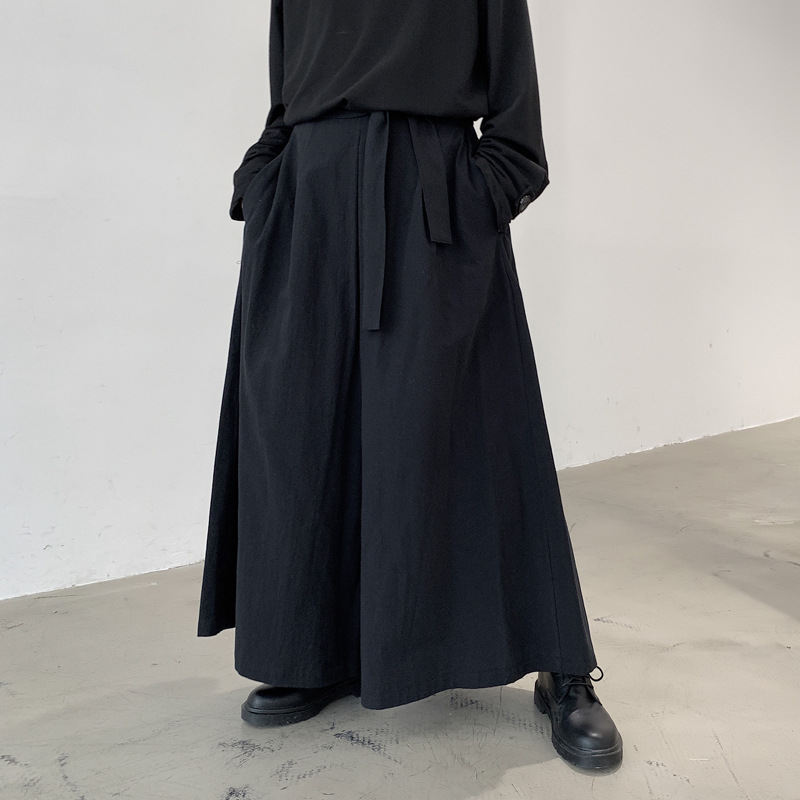 Diablo Yamamoto Style Skirt Pants Men's Japanese oversize Work Pants High Street ins Trendy Black Samurai Wide-leg Pants