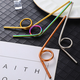 304 stainless steel straw set creative color curved drink straw metal round tube cocktail milk tea stirring