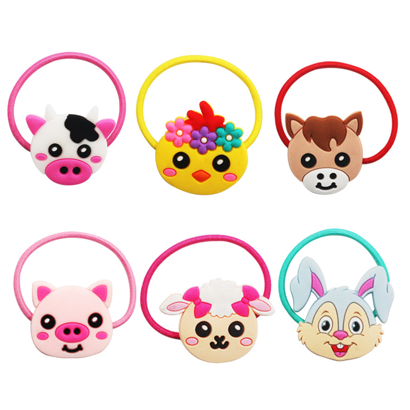 New cross-border children's hair accessories PVC animal farm rubber band children's hair ring girl's head rope