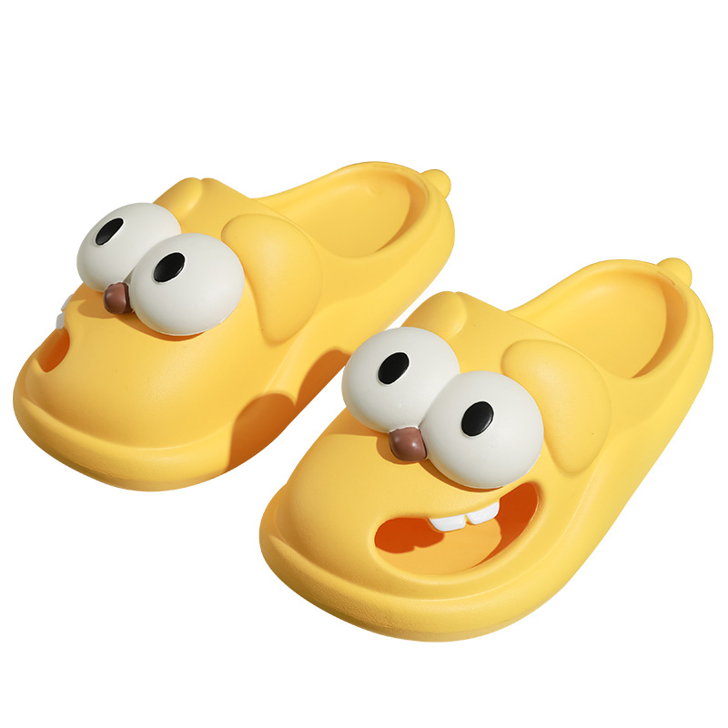 New version of big-eyed dog slippers women's summer cute cartoon home indoor non-slip thick bottom poop feeling Baotou fun outside wear