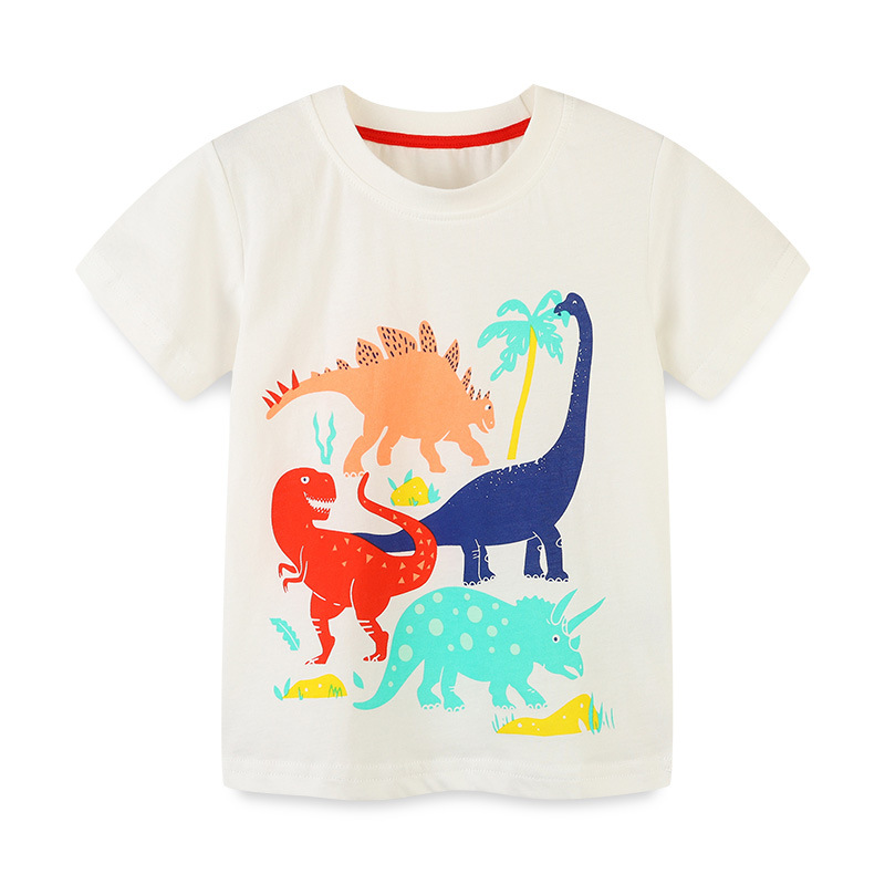 夏季新品童装T恤欧美时尚儿童短袖t恤衫针织棉恐龙印花男童上衣
