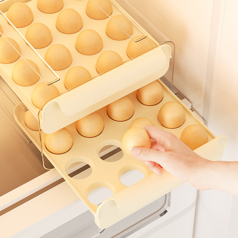 卵箱引き出し式新鮮保持収納ケースプラスチック冷蔵庫用卵を入れるケース転倒防止キッチン卵箱ラック|undefined