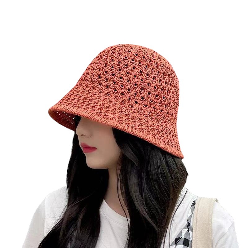 2025 Hat New Style Basin Hat Women's Spring and Summer Japanese Bucket Hat Hollow Shade Hat Woven Straw Hat Fisherman Hat Women