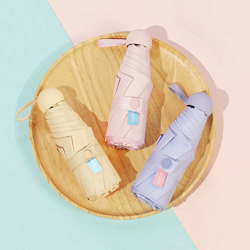 Capsule Sun Umbrella Women's Sunscreen Anti-ultraviolet Sunshade Sunlight Umbrella Dual-use Mini Five-fold Ultra-light and Compact Portable