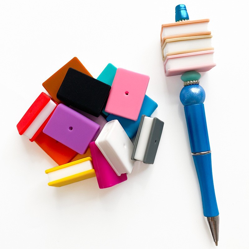 Cross-Border New stacked book food grade silicone beads DIY loose beads accessories rectangular book beaded single hole pen