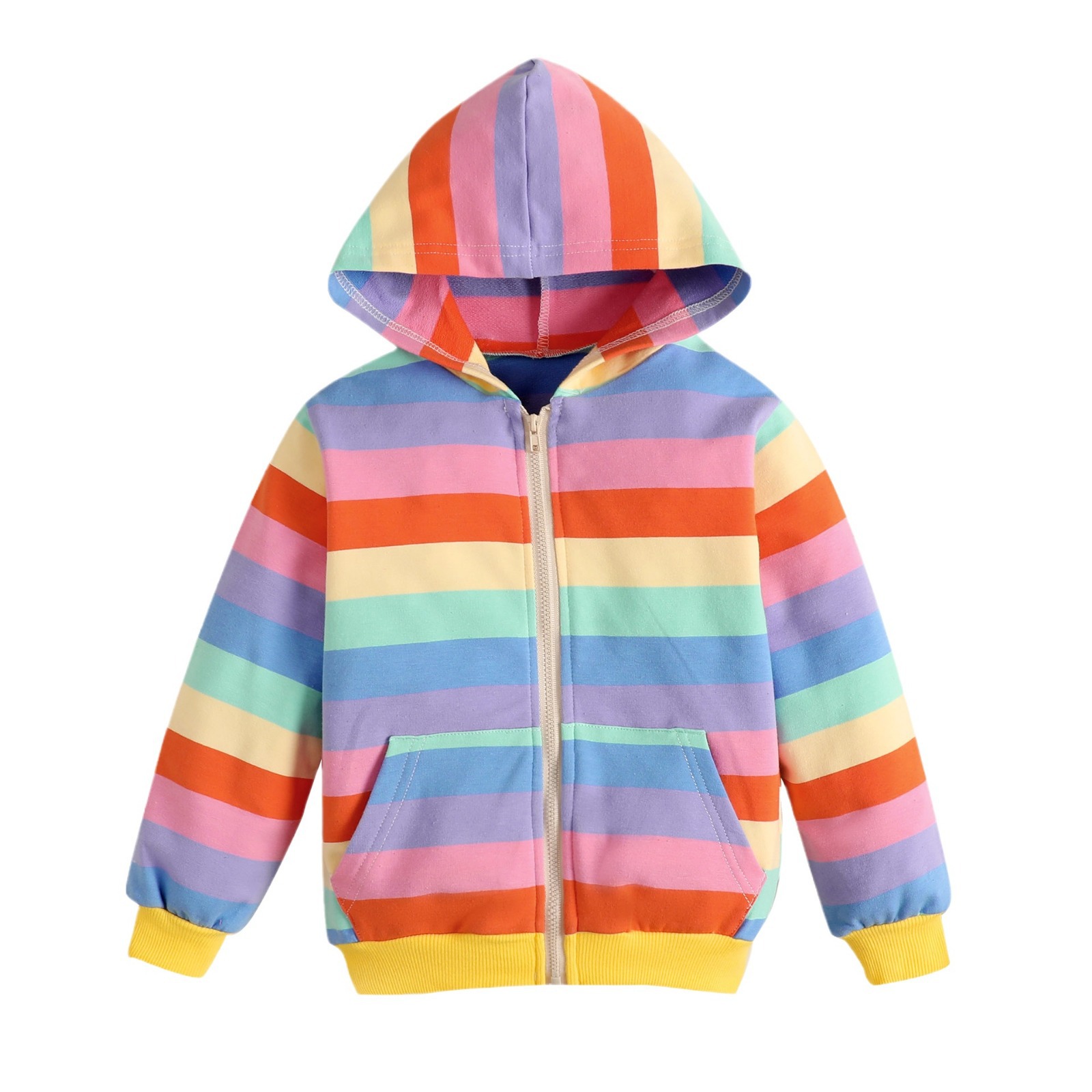 Girls' Spring and Autumn Coat 2022 New Children's Western Style Top Baby Korean Rainbow Cotton Sweater Zipper Shirt