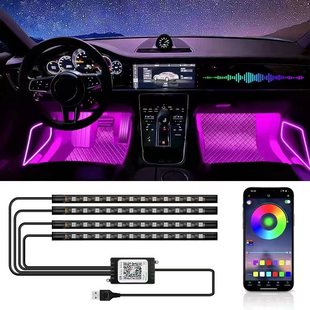 Cross-border APP mobile phone Bluetooth atmosphere light car pickup light colorful voice control car rhythm light foot bottom atmosphere light