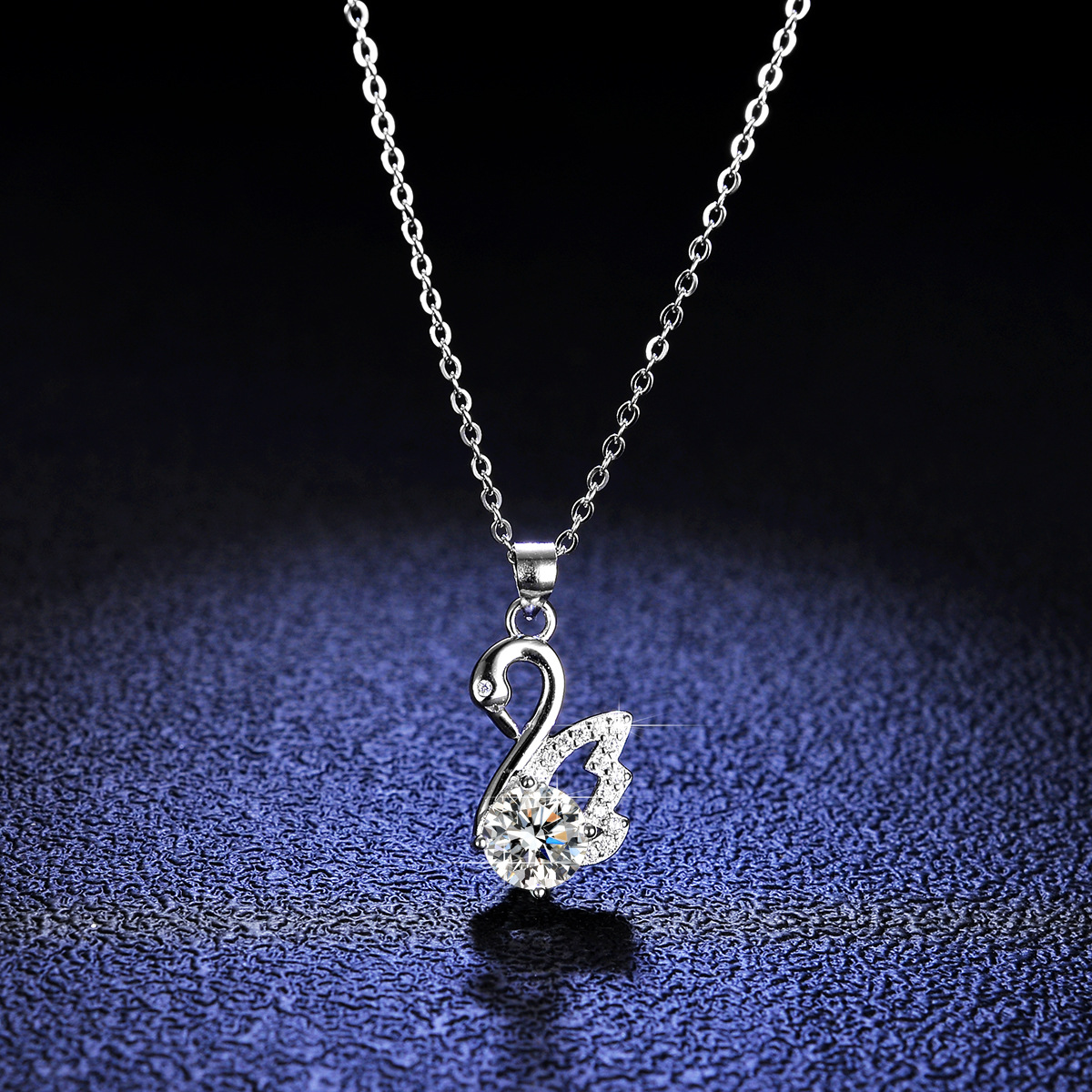 925 Pure Silver Pendant Necklace with 1 Carat Moissanite Diamond for Women - Fashionable Swan New Silver Pendant Lockchain Live Stream