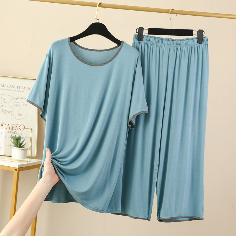 Summer Thin Modal Pajamas Women's Loose Casual Ice Silk Short-sleeved Capri Pants Home Clothes suit Outer Wear
