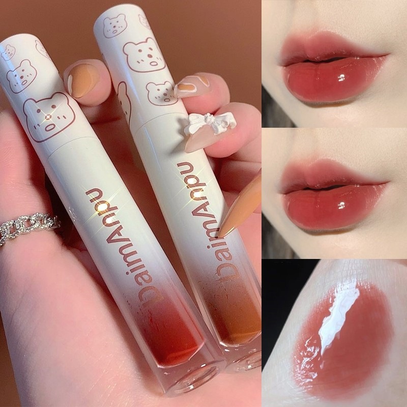 Bear Mirror Lip Glaze Water Glass Lip Gloss Lip Honey Moisturizing Lipstick Student Cheap Doodle