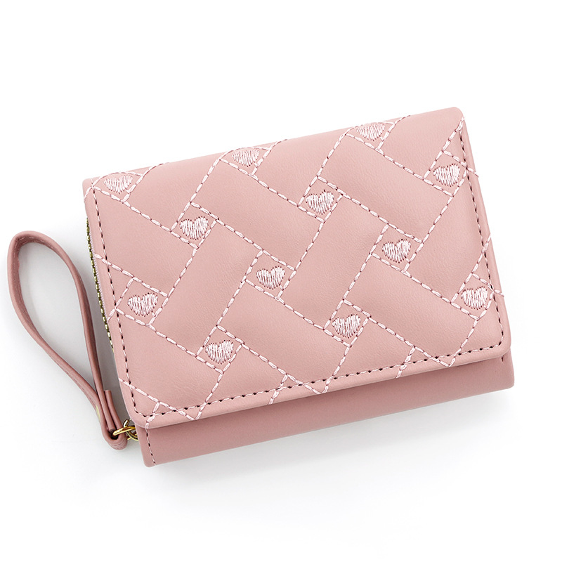 Women's Wallet Women's Tri-fold Card Bag PU Leather Multi-card Wallet Short Fashionable Embroidered Love Coin Purse