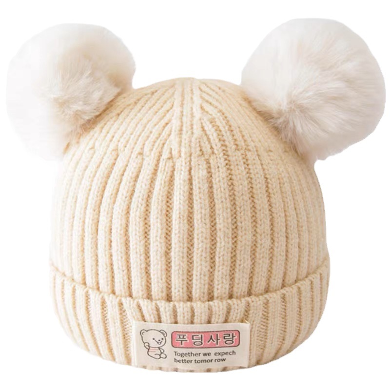 Baby winter super cute baby boy baby girl baby wool knitted hat cotton lining warm thickened bear hat