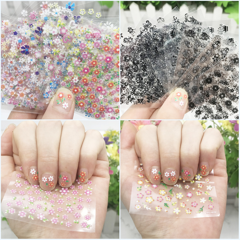 Nail art supplies 3D three-dimensional 30 different flower type black and white color children's adult small fresh bare nail stickers