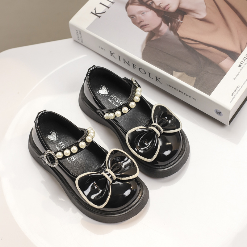 Girls Korean Princess Shoes 2023 Autumn New Girl Bow Casual Shoes Baby Soft-soled Leather Shoes Single-layer Shoes