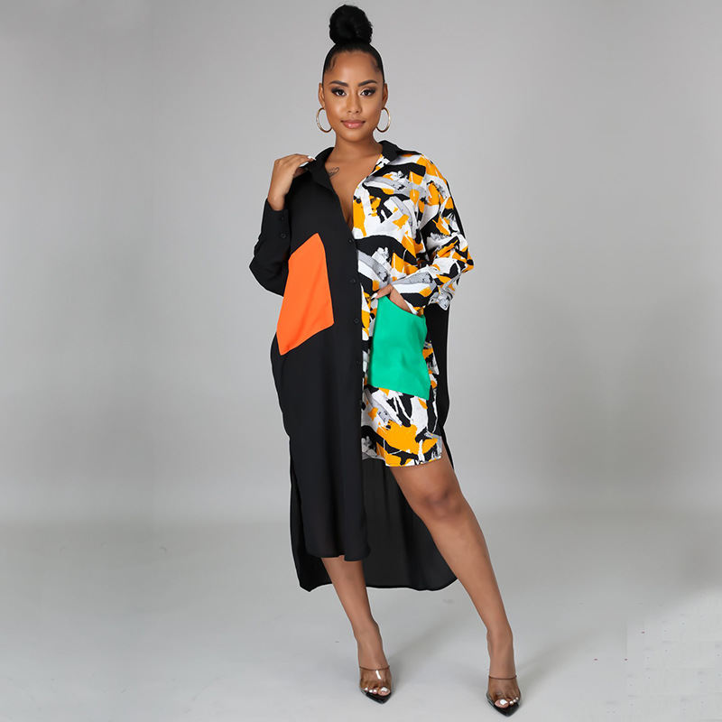 909 European and American shirt women's autumn shirt plus size women's casual fat sister slightly fat design shirt dress long sleeve