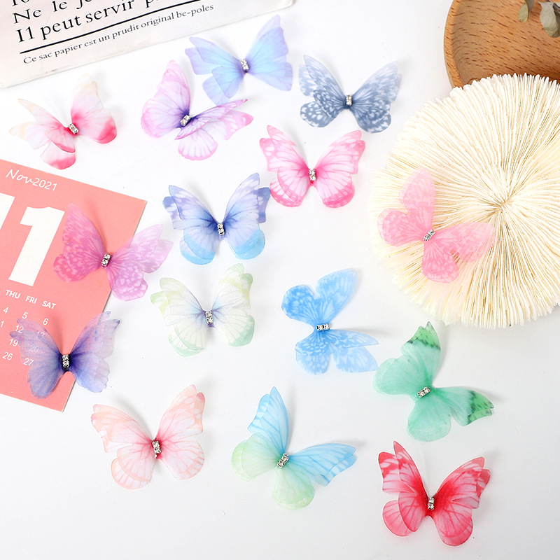 4.5cm Double Layer with Diamond Mesh Butterfly Printing Children's Antique Headwear Step Shake Accessories Handmade diy Accessories Free Shipping