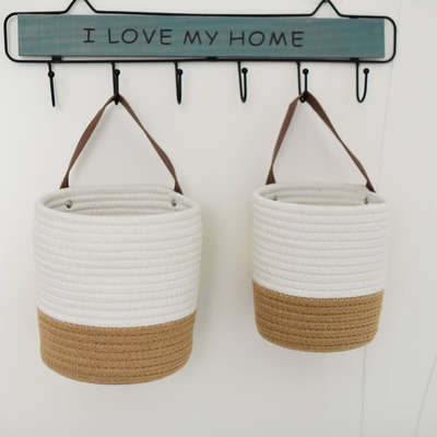 Nordic Woven Basket Cotton Woven Wall-mounted Basket Storage Basket Wall-hanging Sundries Small Portable Cosmetics Creative Basket