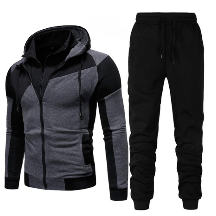 2020 New Amazon Men's Personalized Color Matching Double Layer Zipper Hooded Cardigan Slim-Fit Sweatshirt