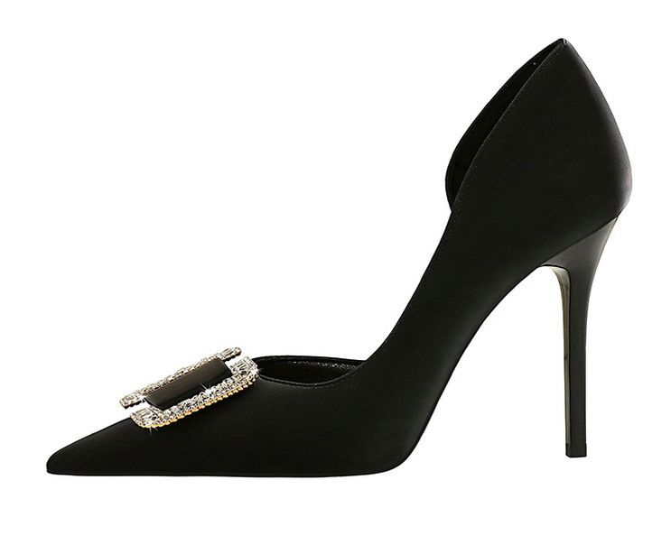 Slim side hollowed-out high heels for women slim heels super high heels rhinestone buckle single shoes_voghion.com