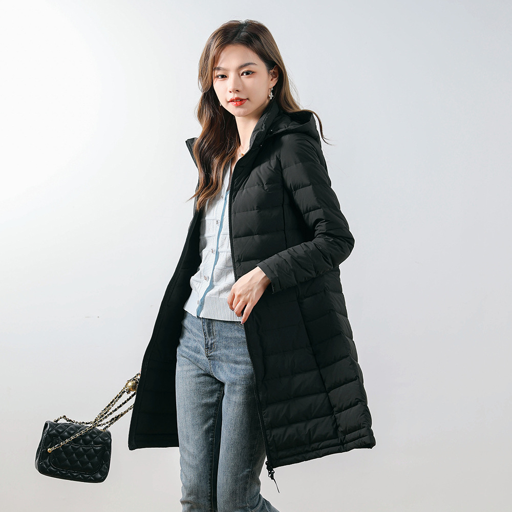 Winter Siyu new style women's 90 velvet solid color women's hooded hooded seamless down jacket mid-length plus size coat