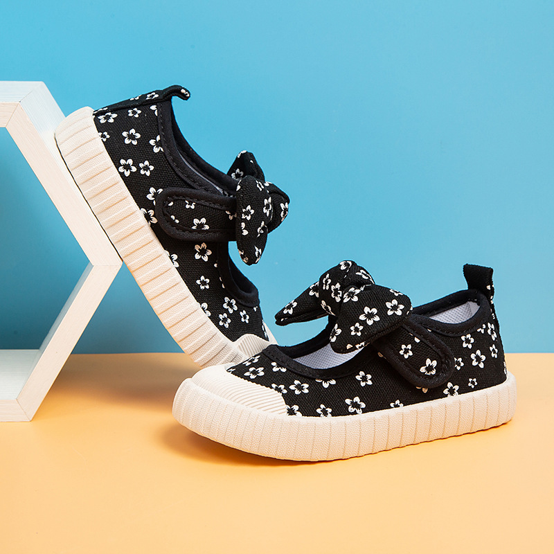 Kindergarten Baby Breathable Canvas Shoes Children's Bow Korean Style Soft-soled Children's Shoes Breathable Student Sandals Spring and Autumn Trendy