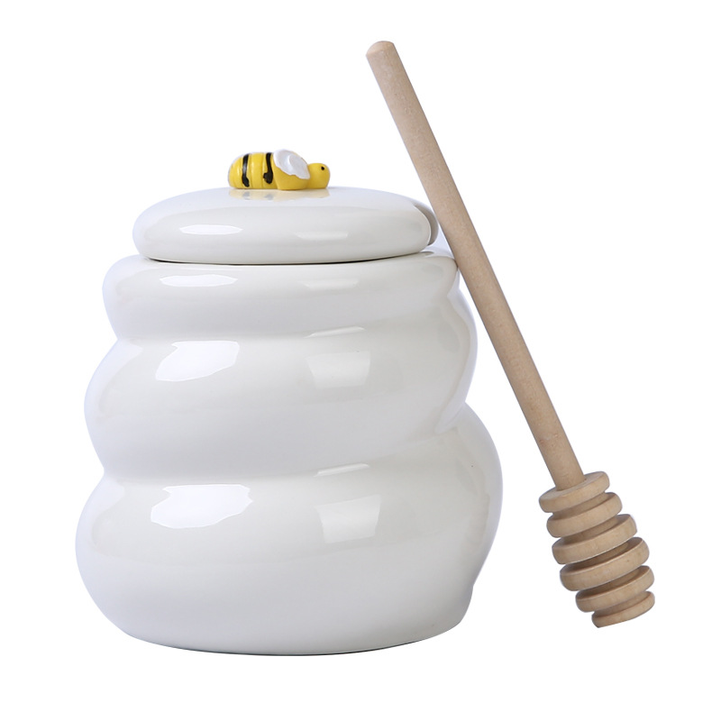 Cross border ins ceramic Honey jar with stirring rod with lid Honey wind gift jar cross border packaging