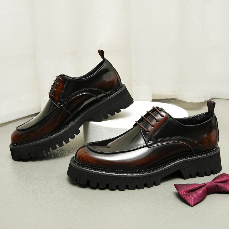 Thick-soled glossy leather shoes men's leather leather square toe British business casual Derby height increasing formal wear men's shoes Guangzhou sh_voghion.com