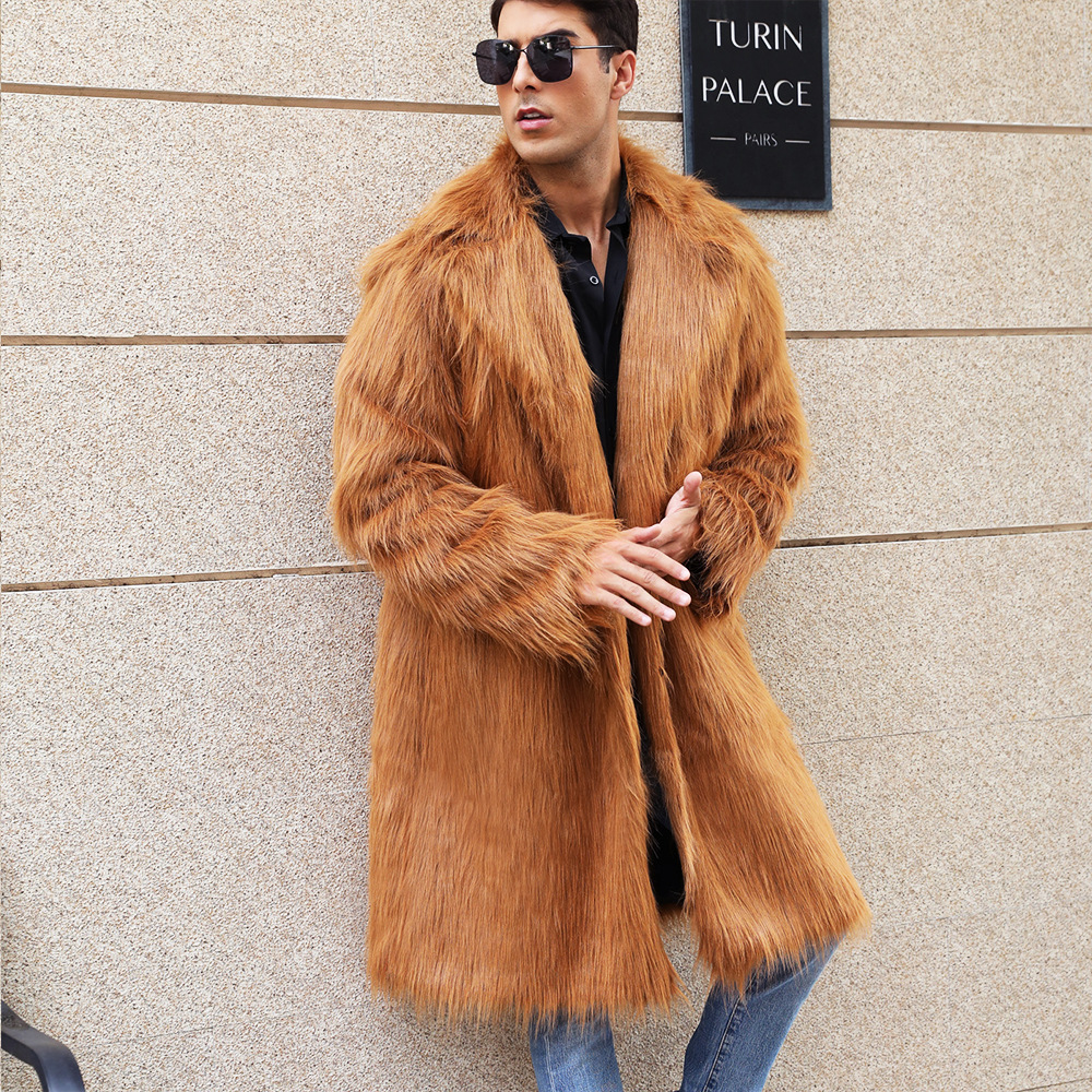 F0674 cross-border European and American popular men's suit collar coat artificial fur faux fox fur thickened mid-length coat