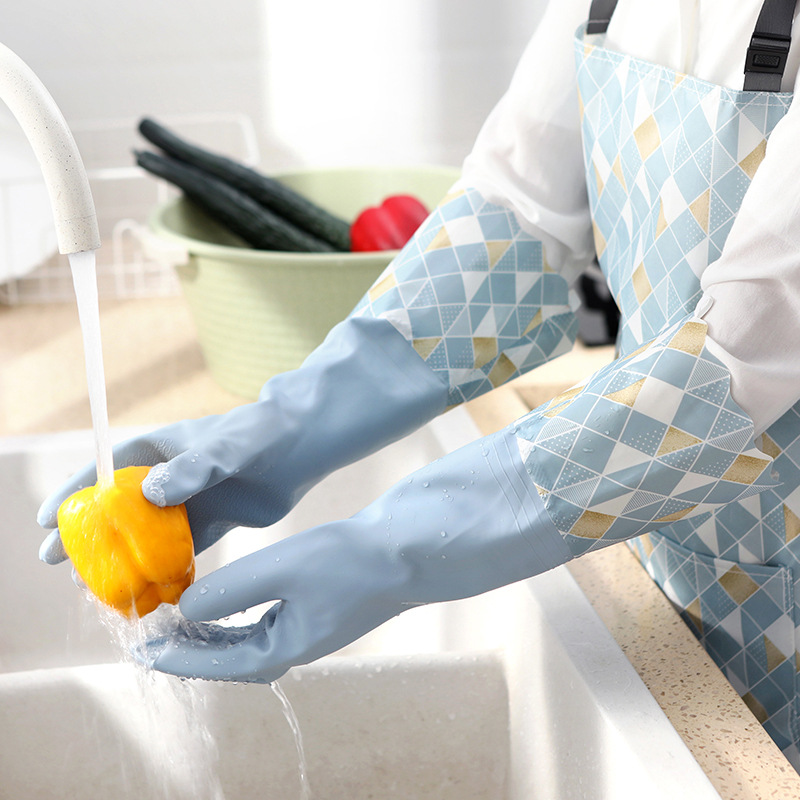 Household waterproof laundry rubber gloves durable Winter velvet lengthened household dishwashing gloves kitchen wholesale