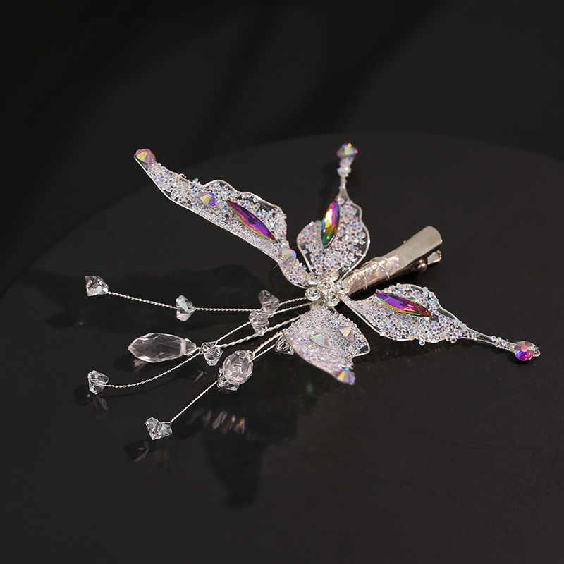 Super fairy crystal butterfly hairpin new sweet exquisite transparent crystal side clip elegant fairy travel wedding dress accessories_voghion.com