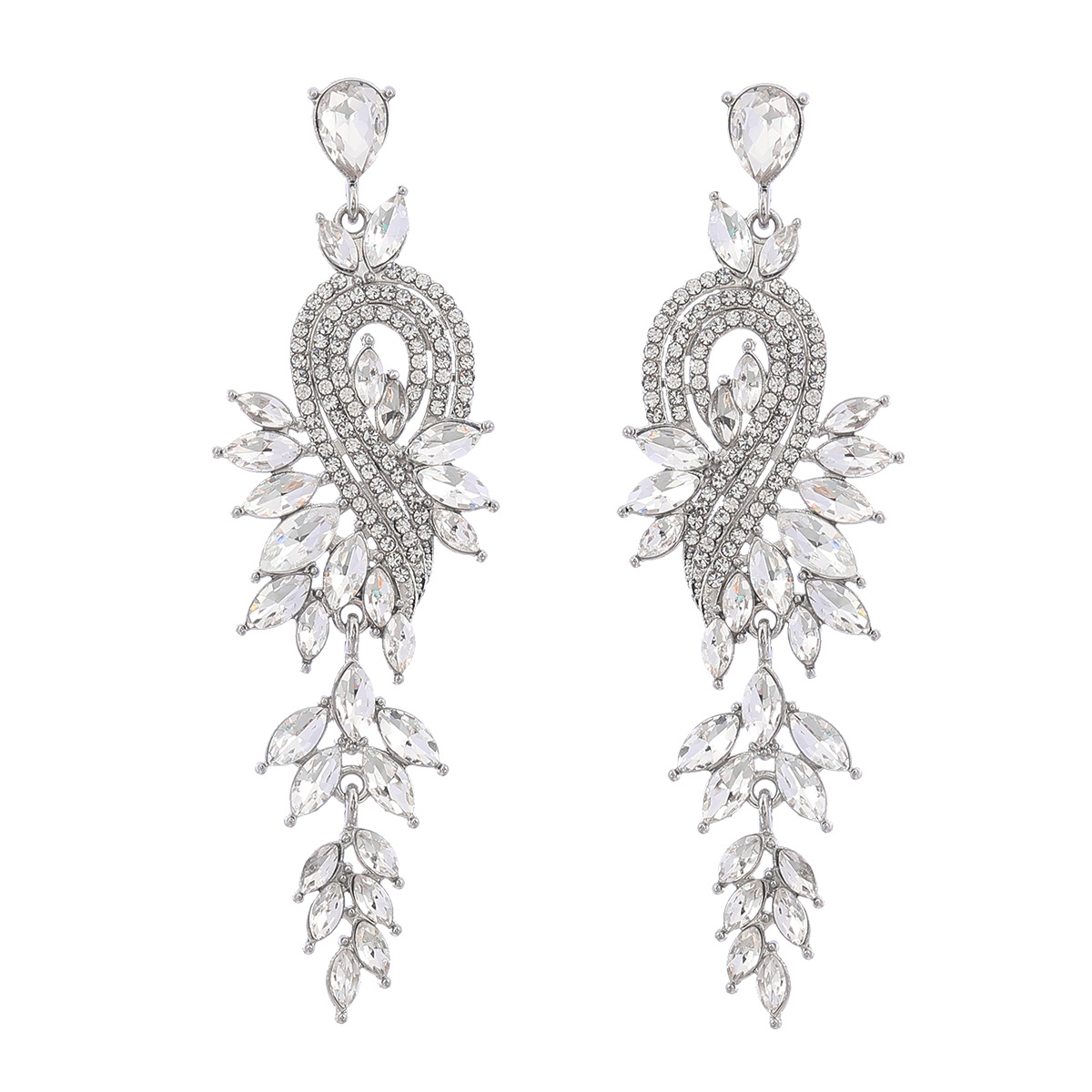 earrings时尚设计感合金镶钻水钻几何树叶彩钻耳环女欧美耳饰批发